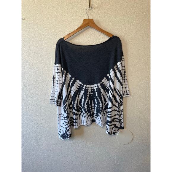 Free People We The Free 3/4 Sleeve Gray & White Tie Dye  Relaxed Fit Tee Size XS - Picture 3 of 9